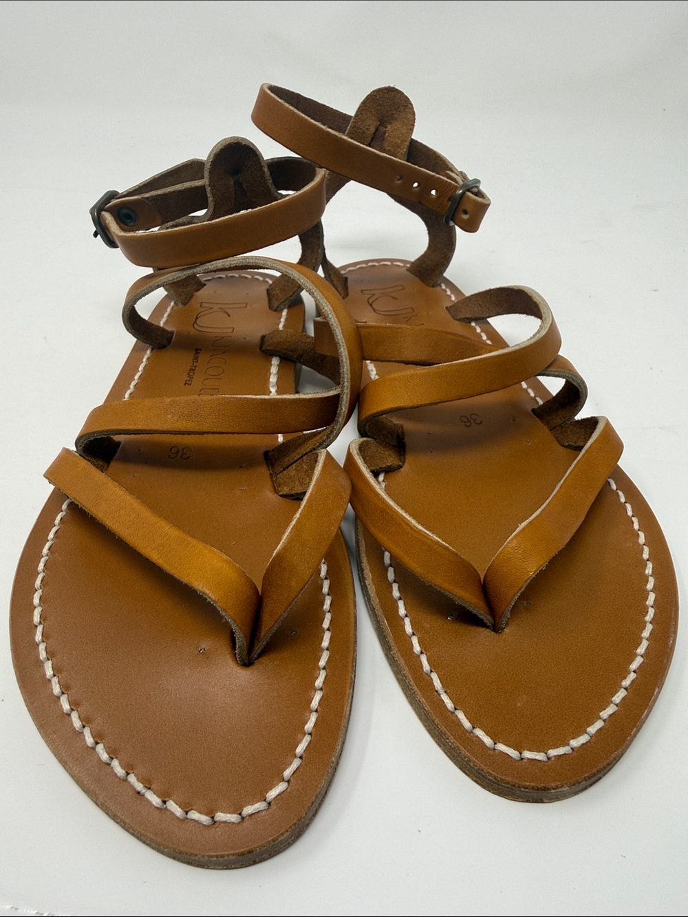 K. Jacques Women's Leather Strappy Ankle Sandals